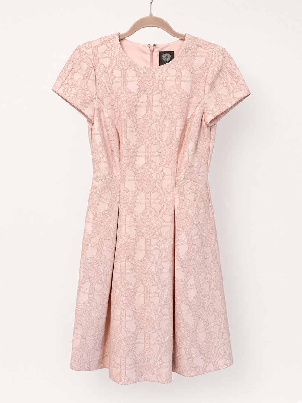 Vince Camuto Blush Pink Lace-Effect Fit & Flare Dress